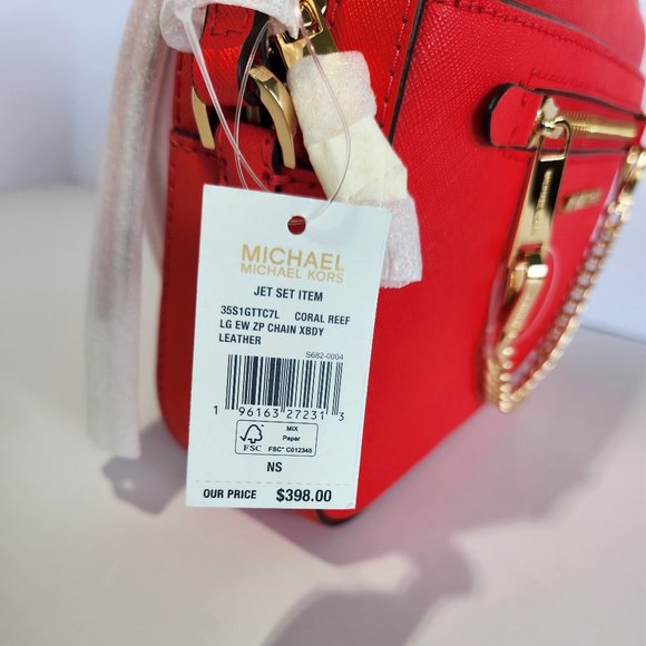 Michael Kors Jet Set Large Saffiano Leather Crossbody Bag- Coral NWT - Picture 4 of 12